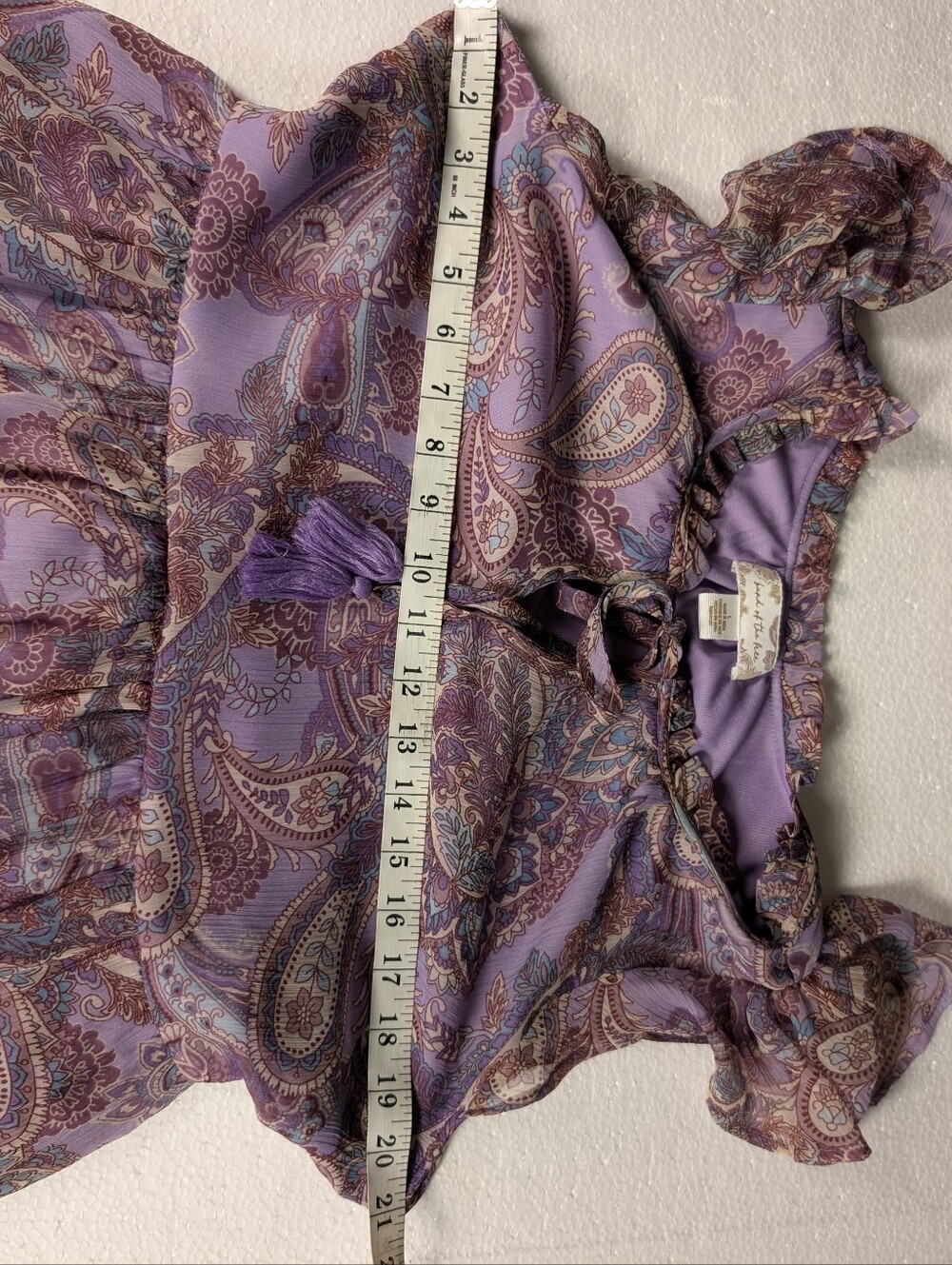 Land of the Free Lavender Paisley Boho Maxi Dress Size L Flutter Sleeve A-128 - Picture 15 of 16